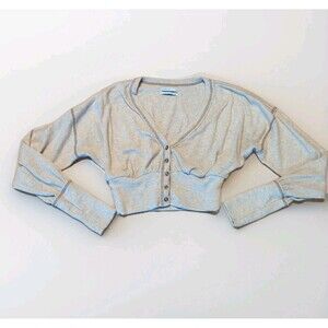 Urban Outfitters Farley Crop Top Womens XS Beige Button Up Long Sleeve Henley